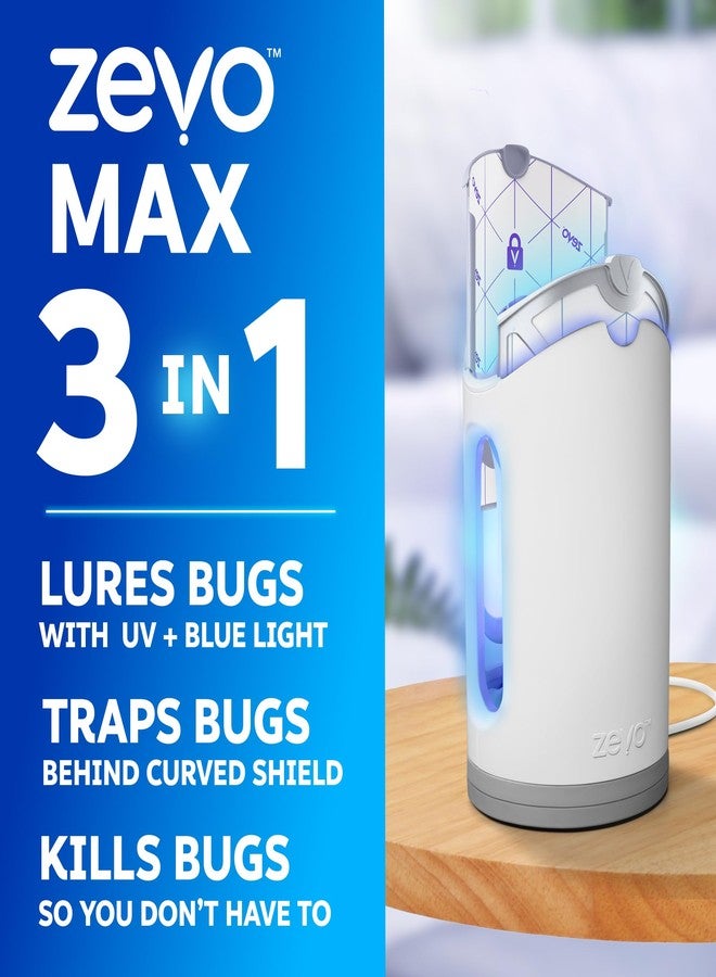 Zevo MAX Bug Catcher & Fly Trap for Indoors - Flying Insect Trap for Gnats, House & Fruit Flies - Use in Any Room - No-Mess Disposal (1 Plug in Base & 2 Cartridges) - Image 2